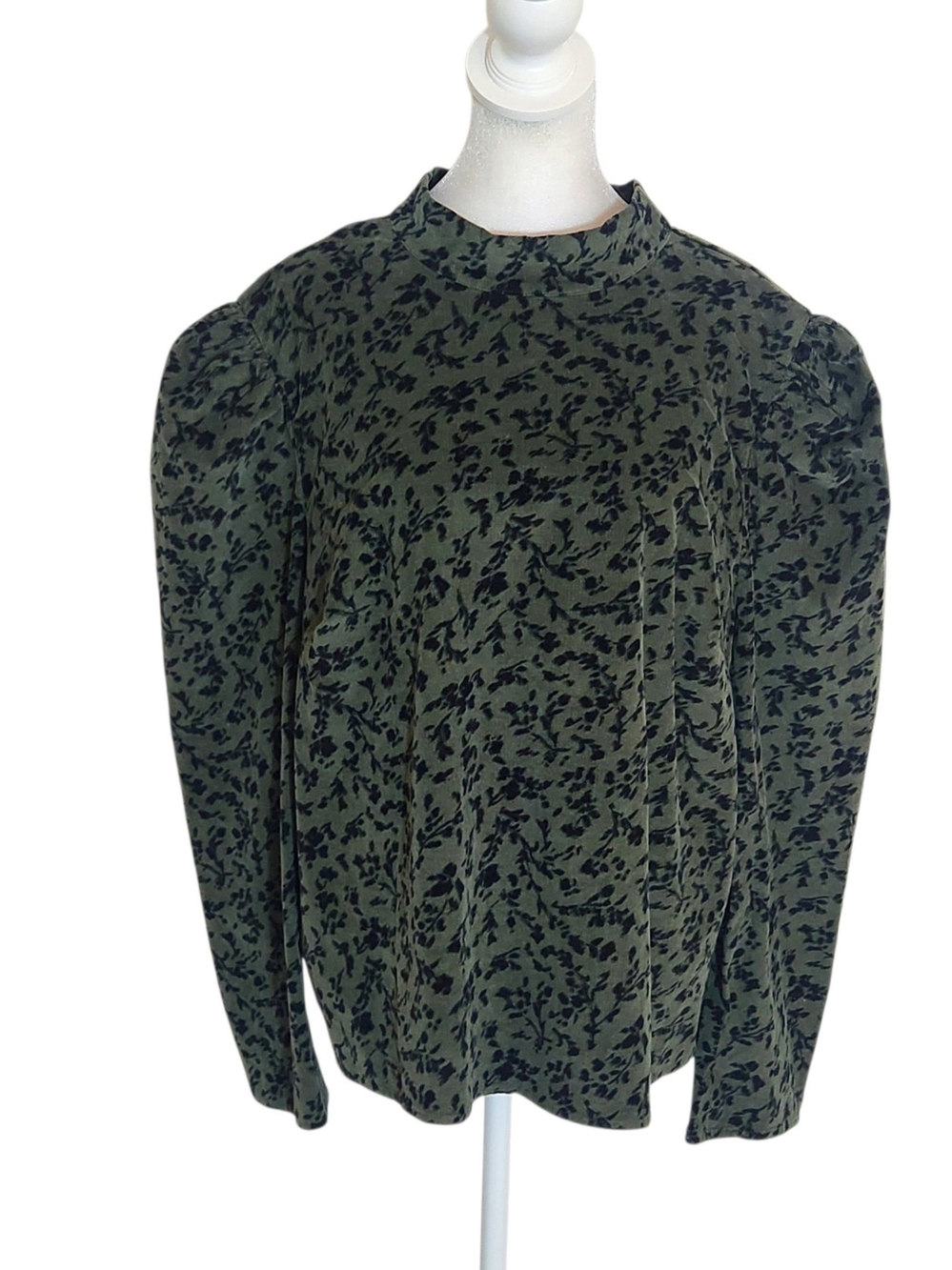 Time and Tru Green and Black Floral Fine Wale Corduroy Top Size XXXL NWT